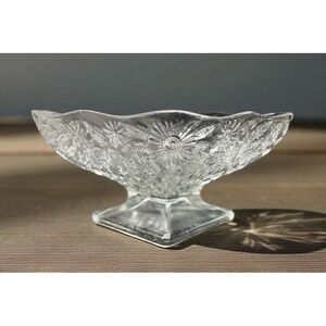 Indiana Glass "Pineapple & Floral" diamond shaped compote footed dish Depression